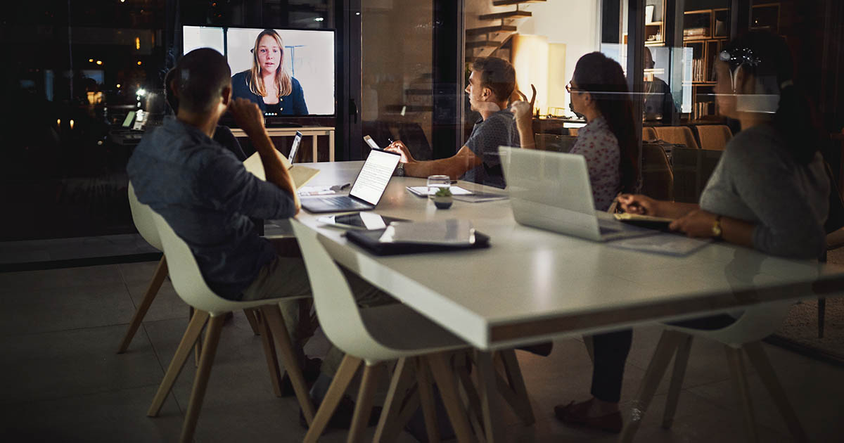 888100376
Shot of creative employees having a video conference call meeting in the office
